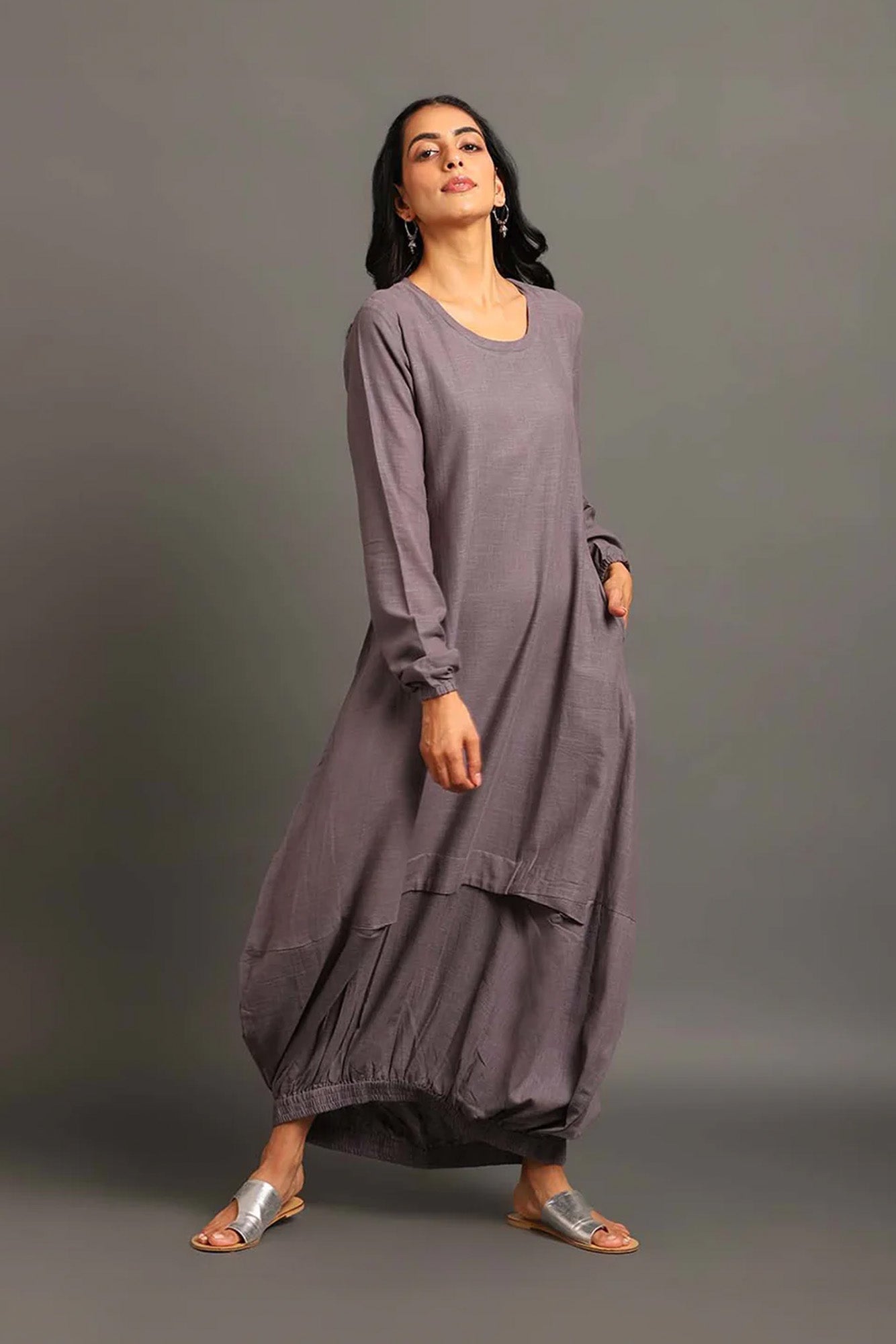 Grey Boho Balloon Dress