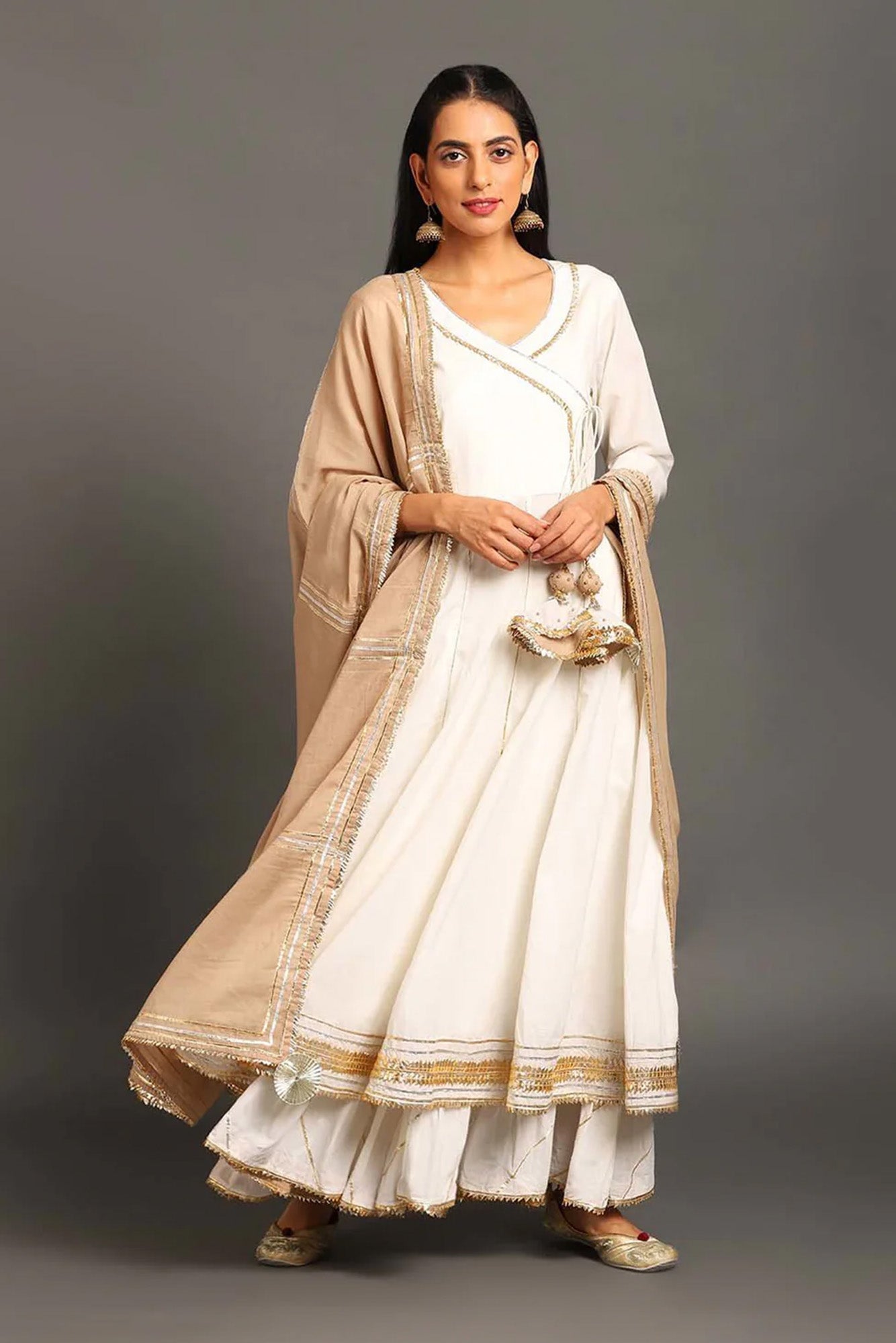 White Mastani Anarkali Set