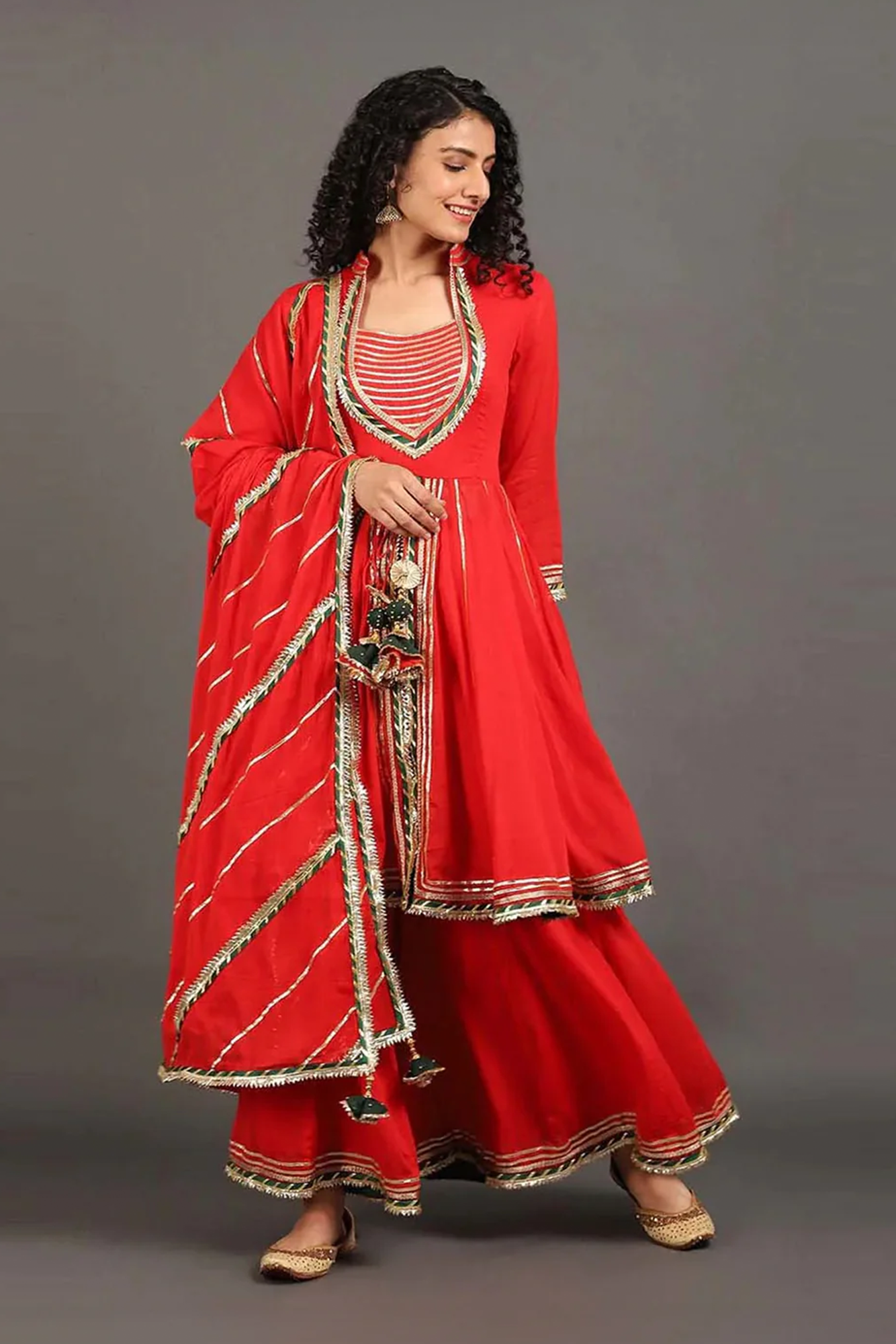 Sindoori Jodha Anarkali Sharara Set
