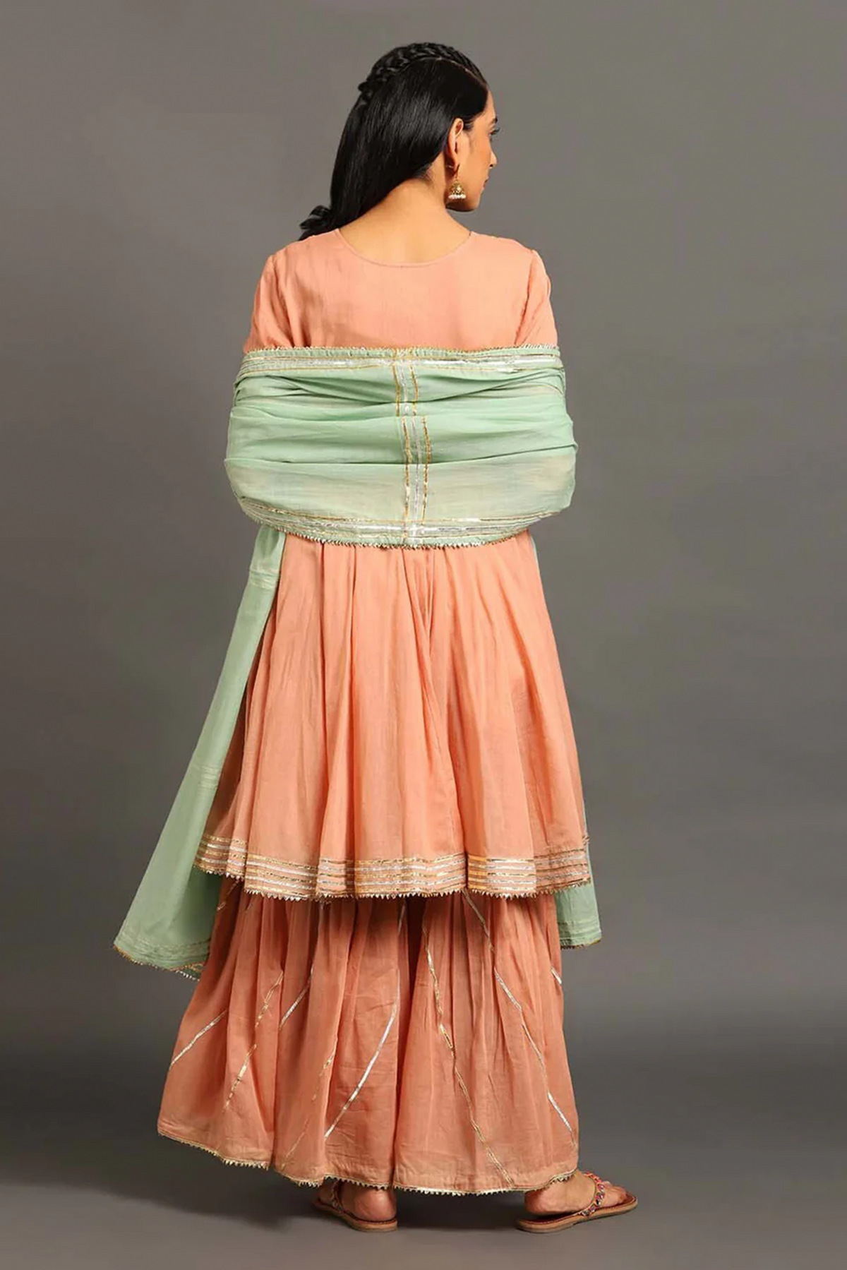 Peach Gul Angarkha Suit