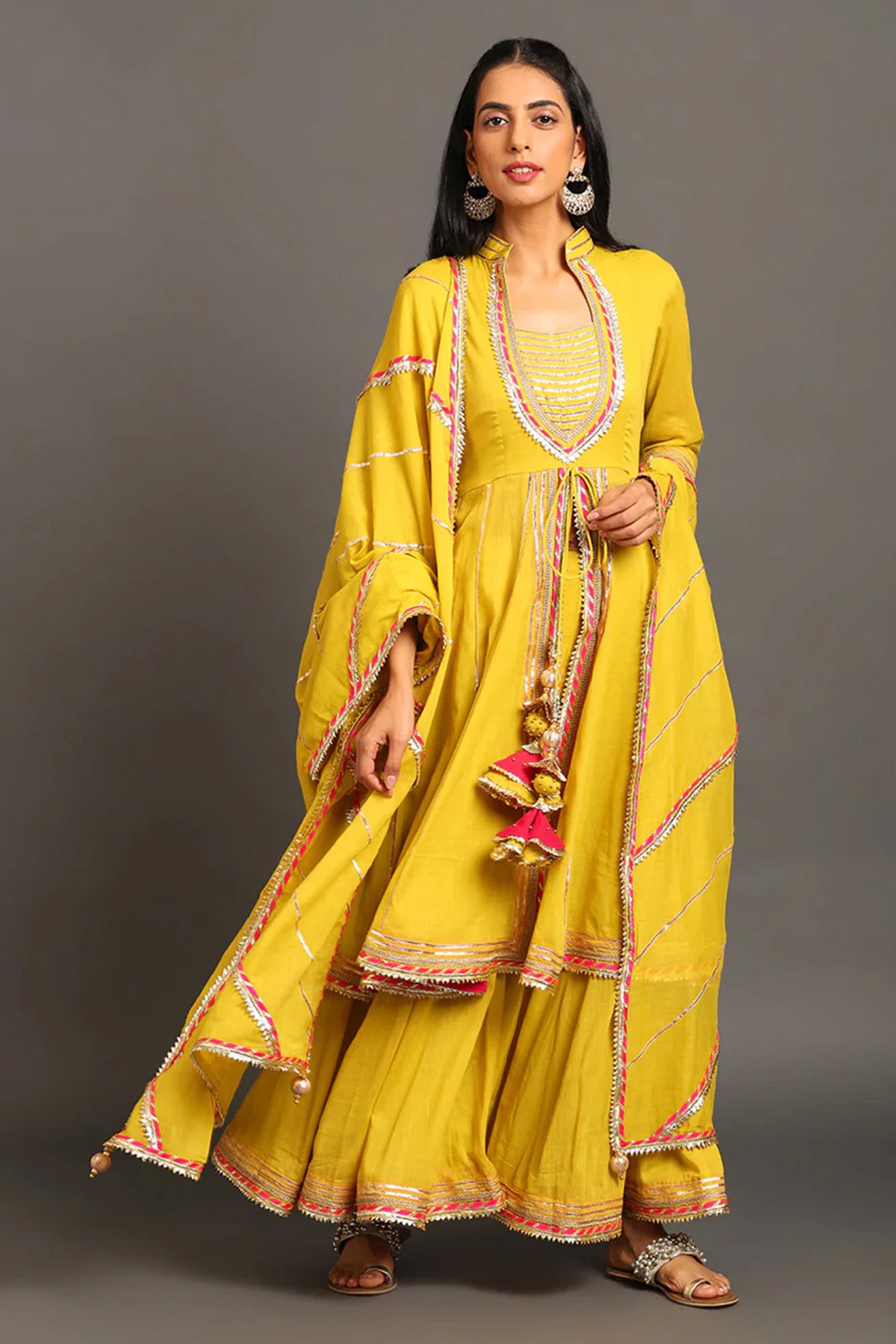 Yellow Jodha Anarkali Sharara Set