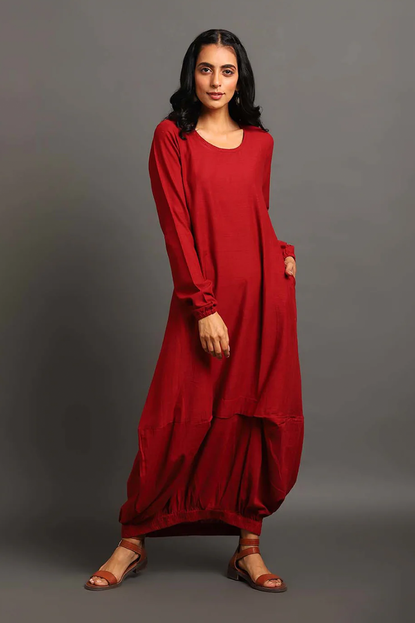 Maroon Boho Balloon Dress