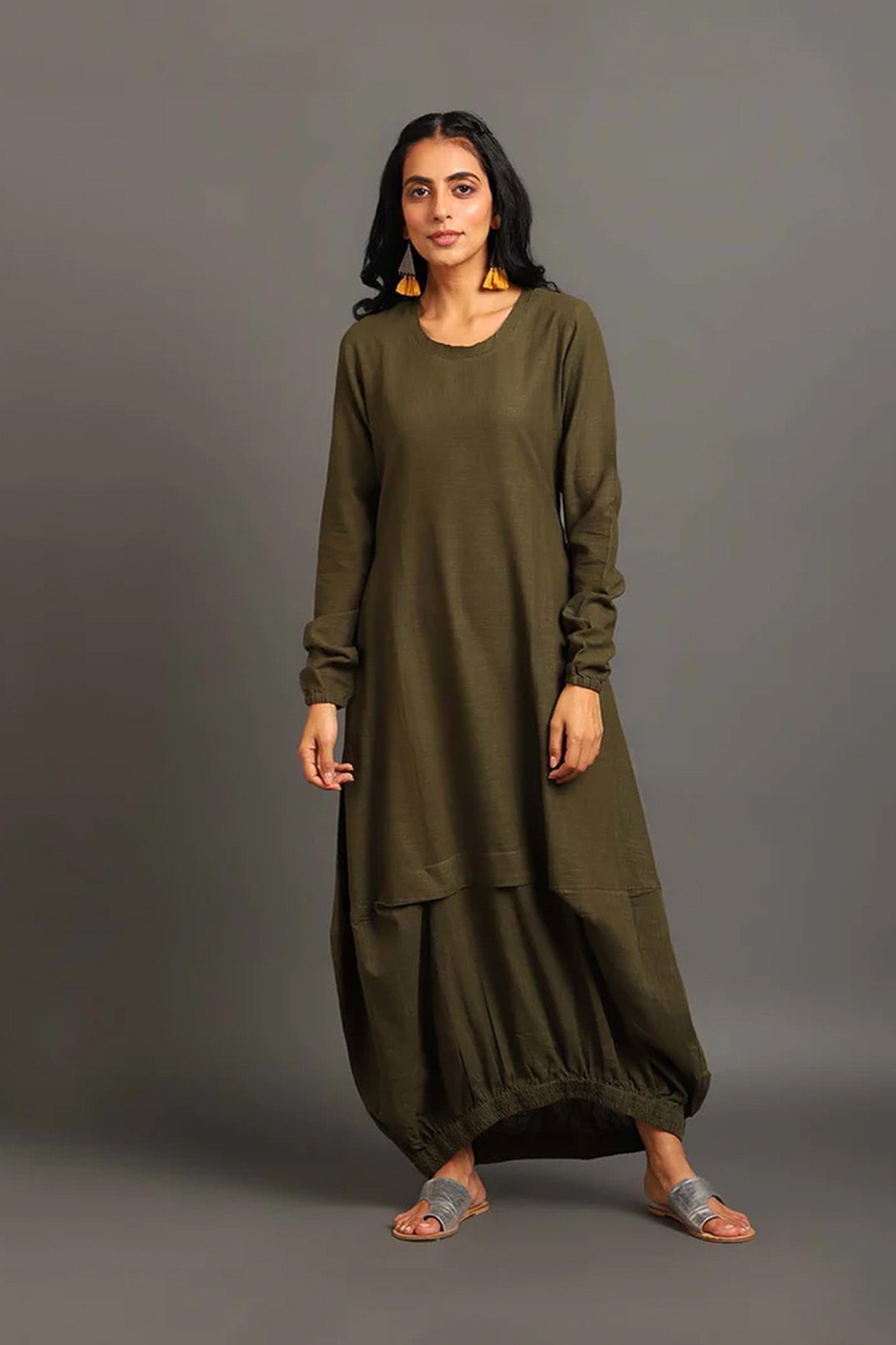 Army Green Boho Balloon Dress