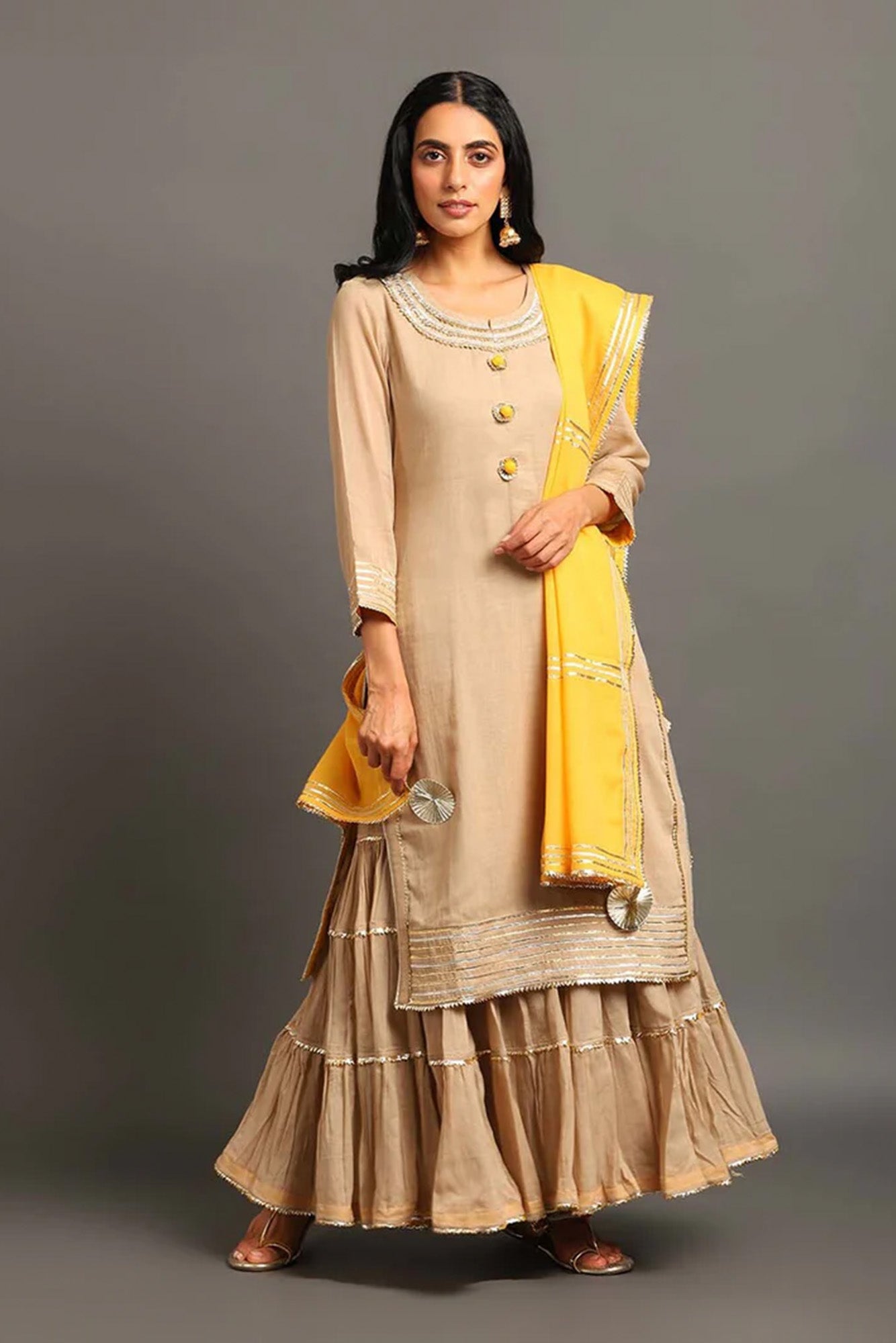 Coffee Mehar Kurta Sharara Set