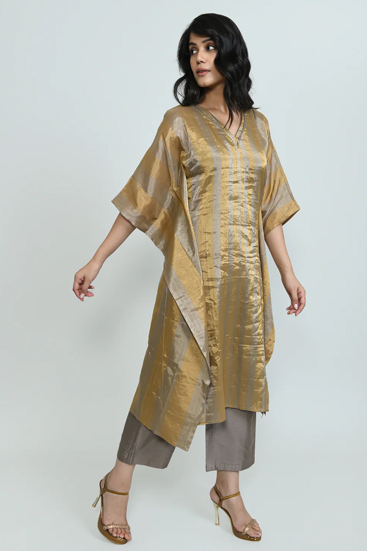 Gold Verticals Tissue Kurta Set