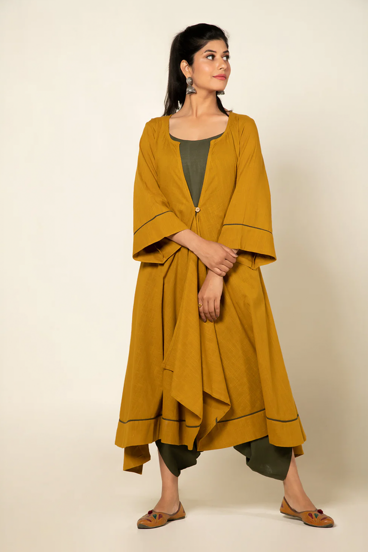 Olive Sufi Saanjh Jumpsuit with Overlay