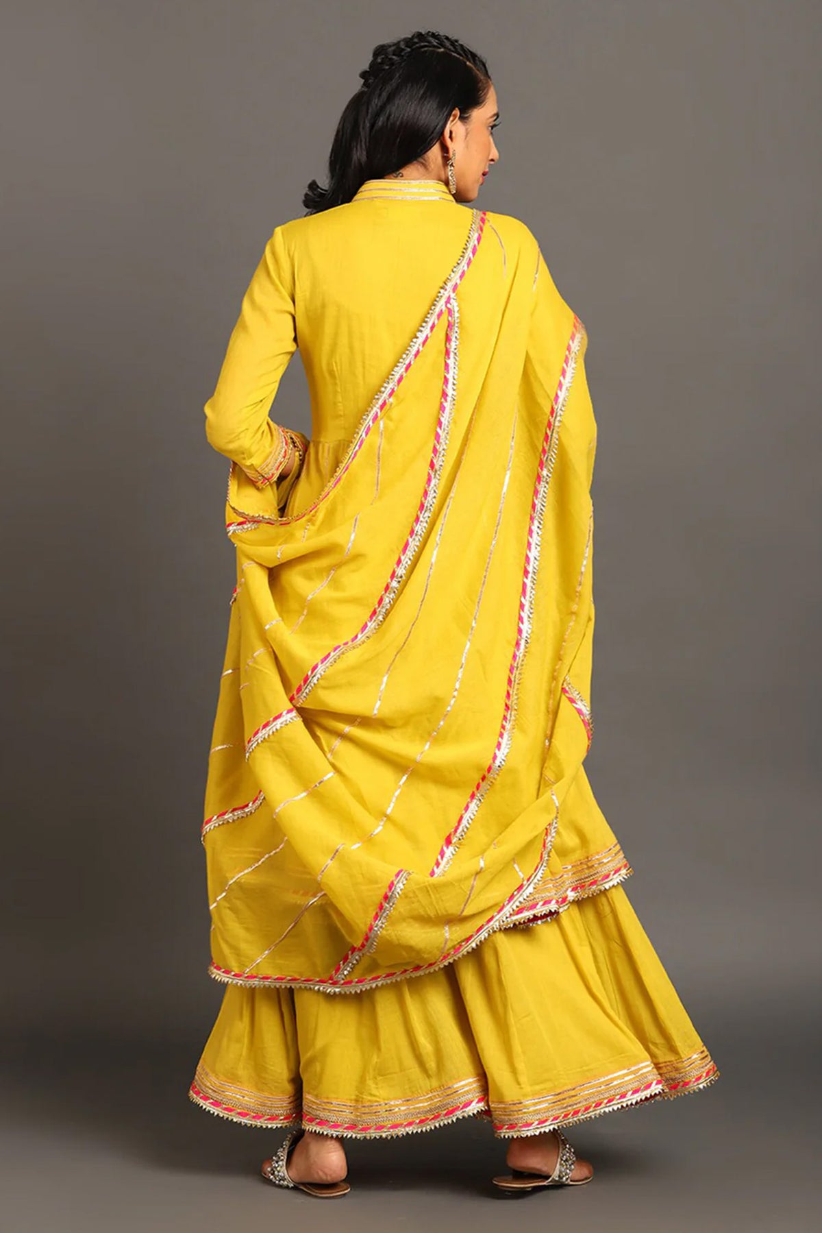 Yellow Jodha Anarkali Sharara Set