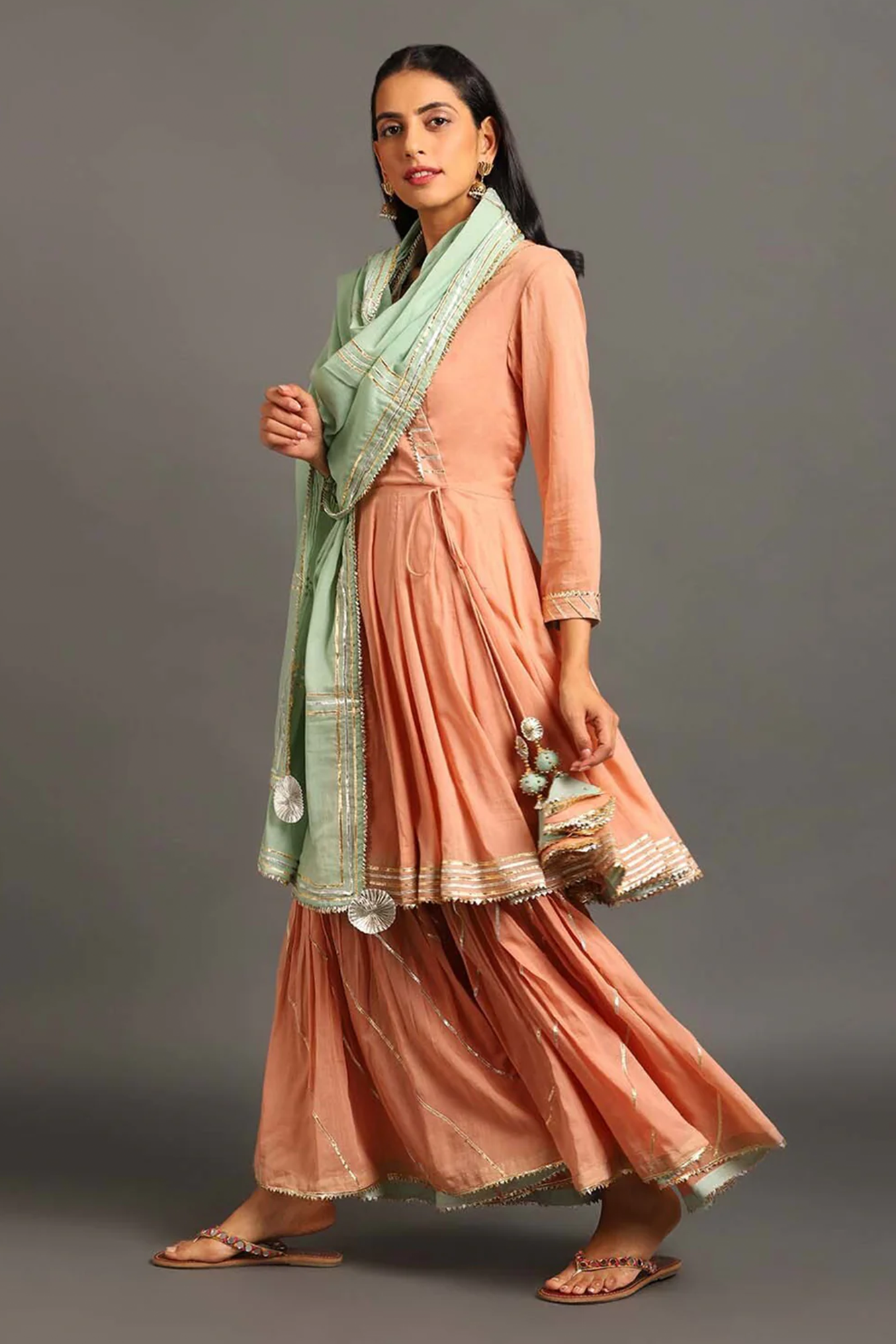 Peach Gul Angarkha Suit