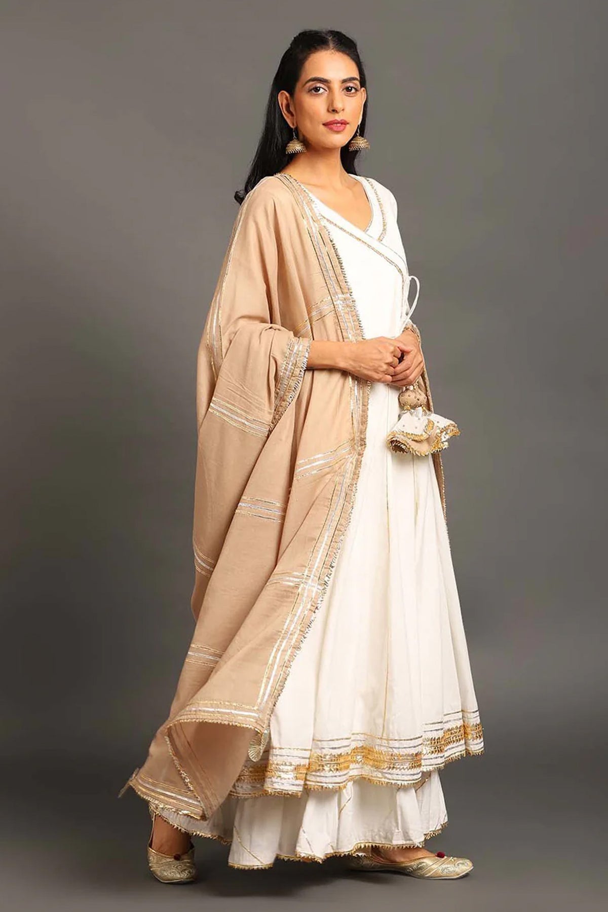 White Mastani Anarkali Set