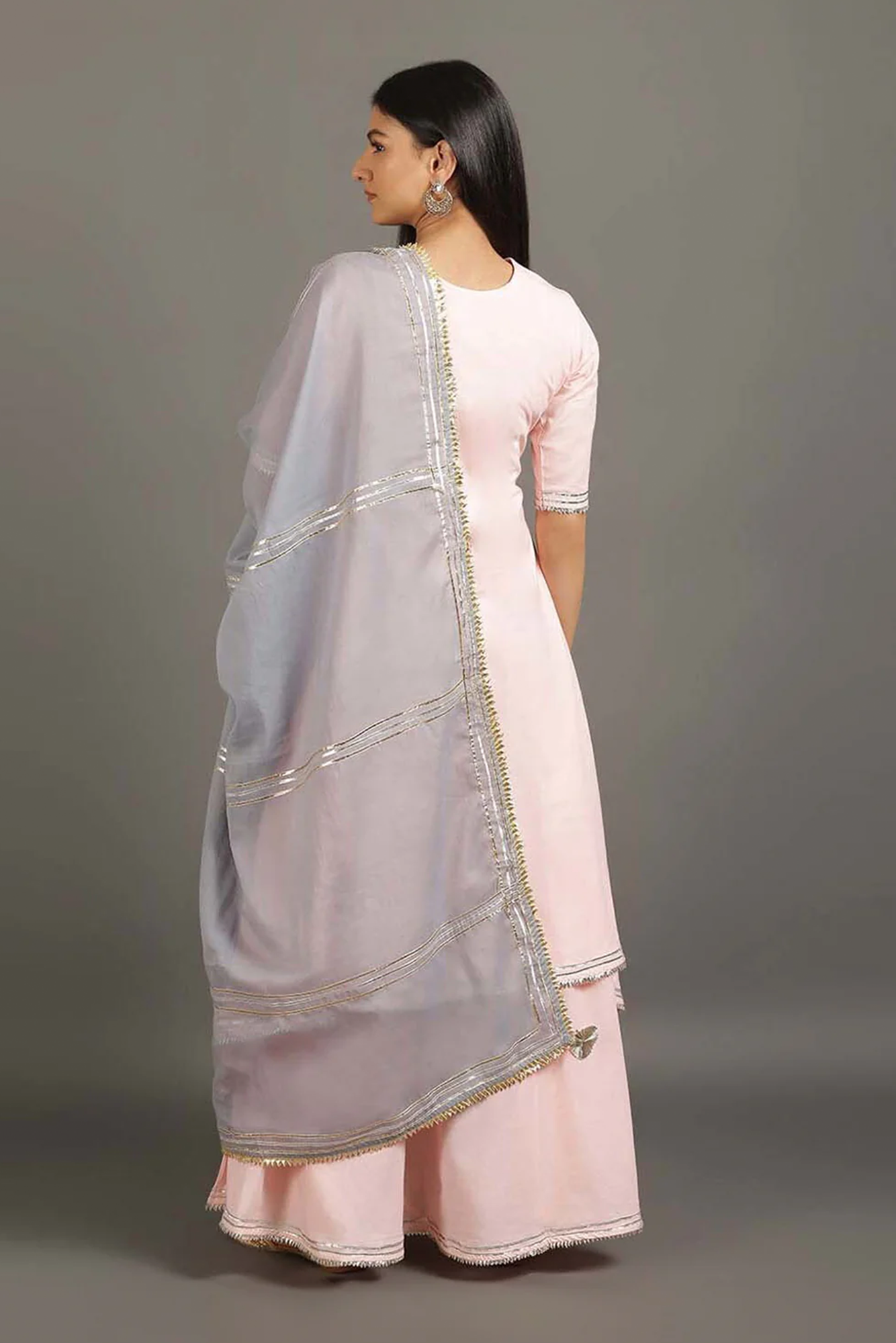 Pink Zara Double Layered Dress (Grey Dupatta)
