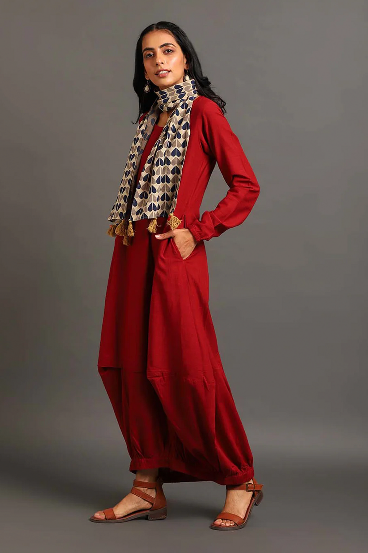 Maroon Boho Balloon Dress