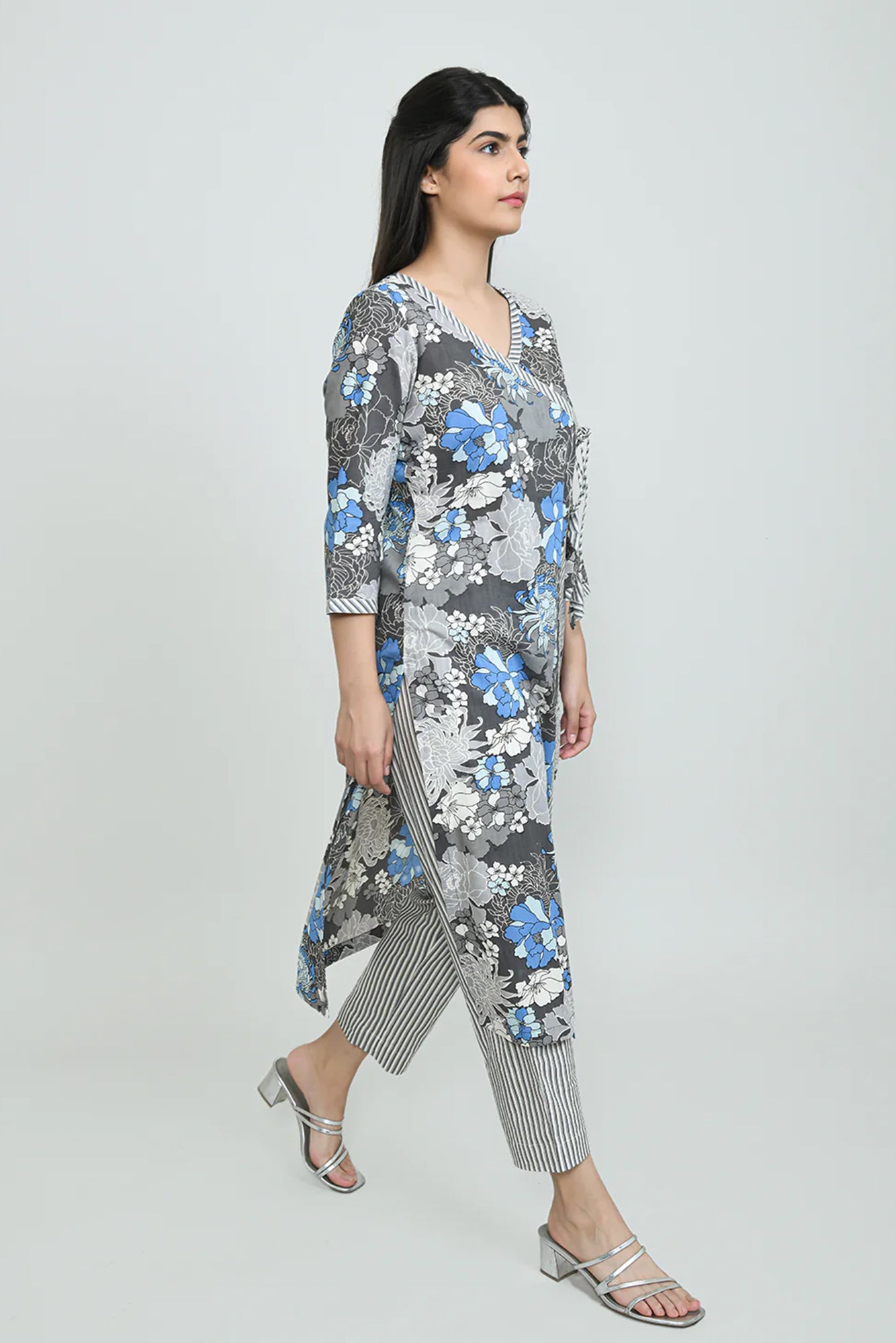 Grey Angarkha Kurta Set