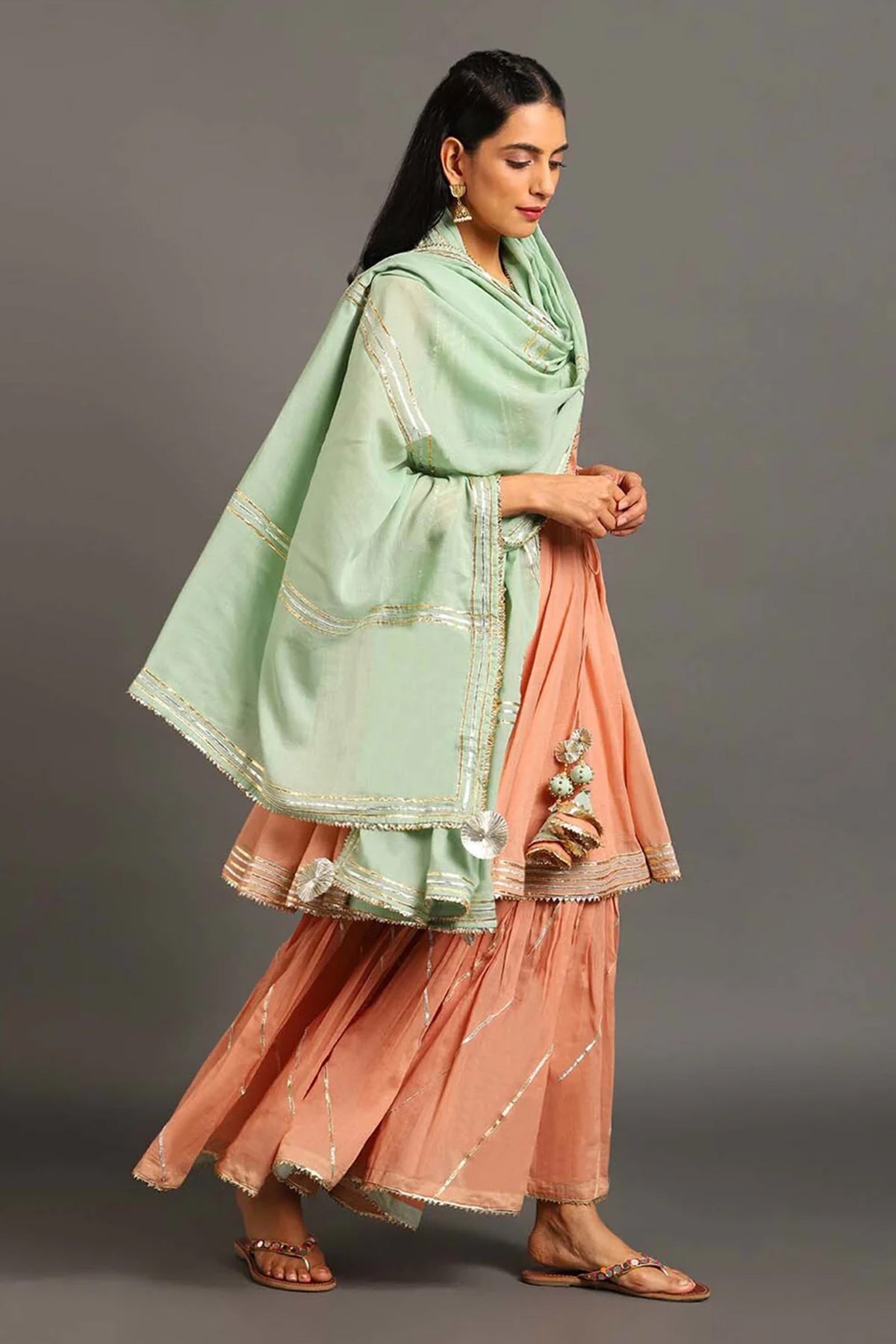 Peach Gul Angarkha Suit