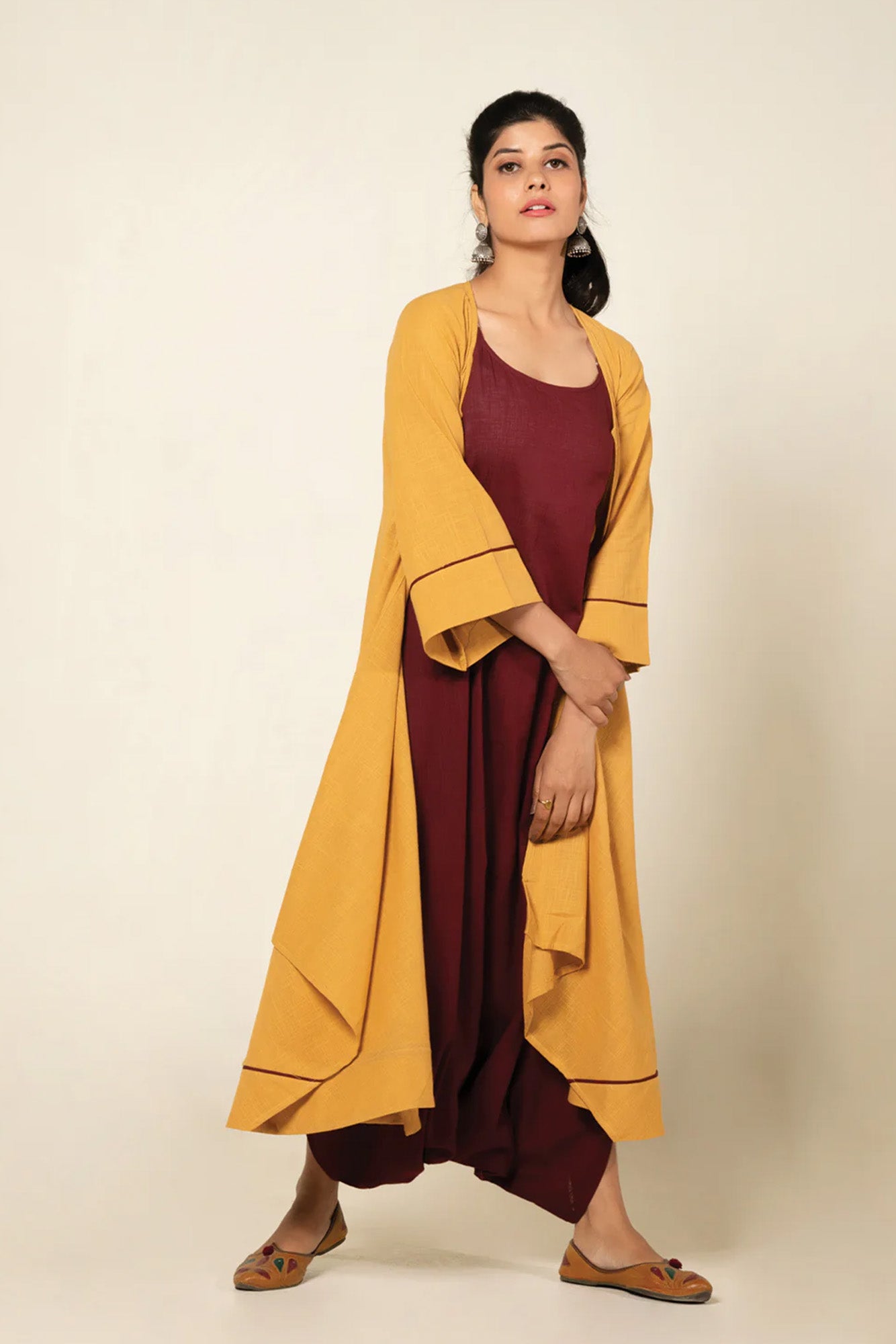 Maroon Sufi Saanjh Jumpsuit with Overlay