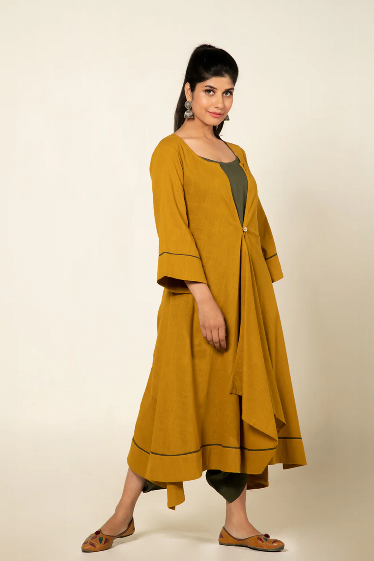 Olive Sufi Saanjh Jumpsuit with Overlay