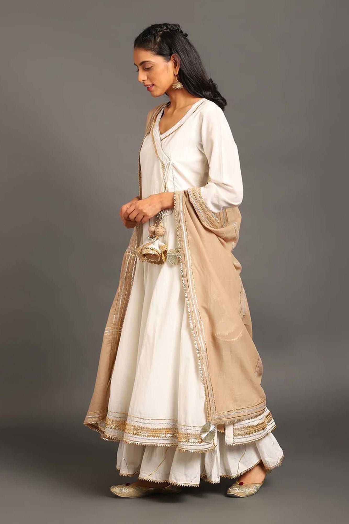 White Mastani Anarkali Set