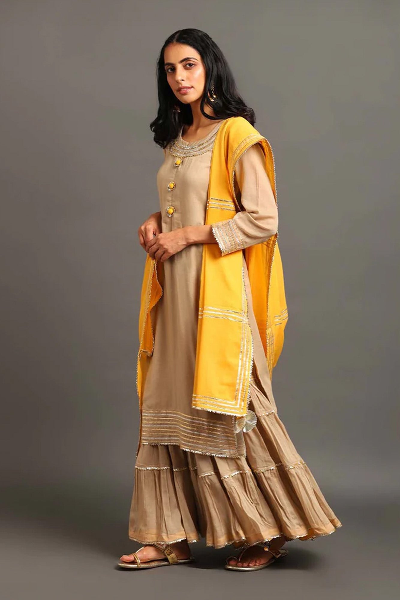 Coffee Mehar Kurta Sharara Set