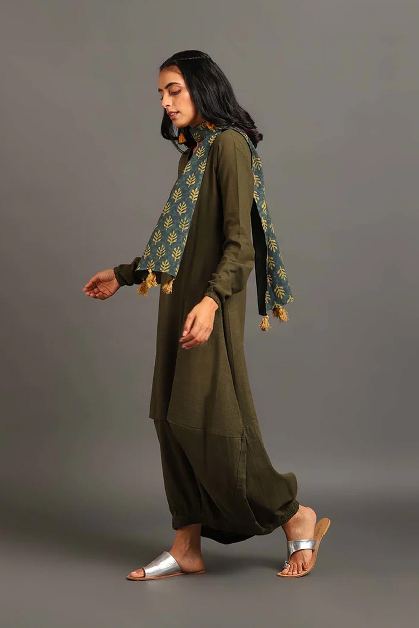 Army Green Boho Balloon Dress