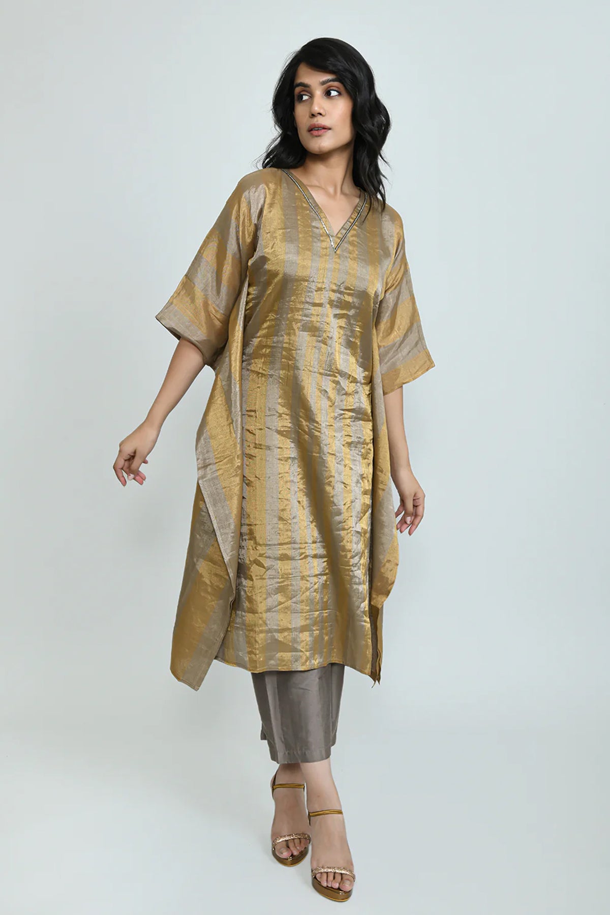 Gold Verticals Tissue Kurta Set