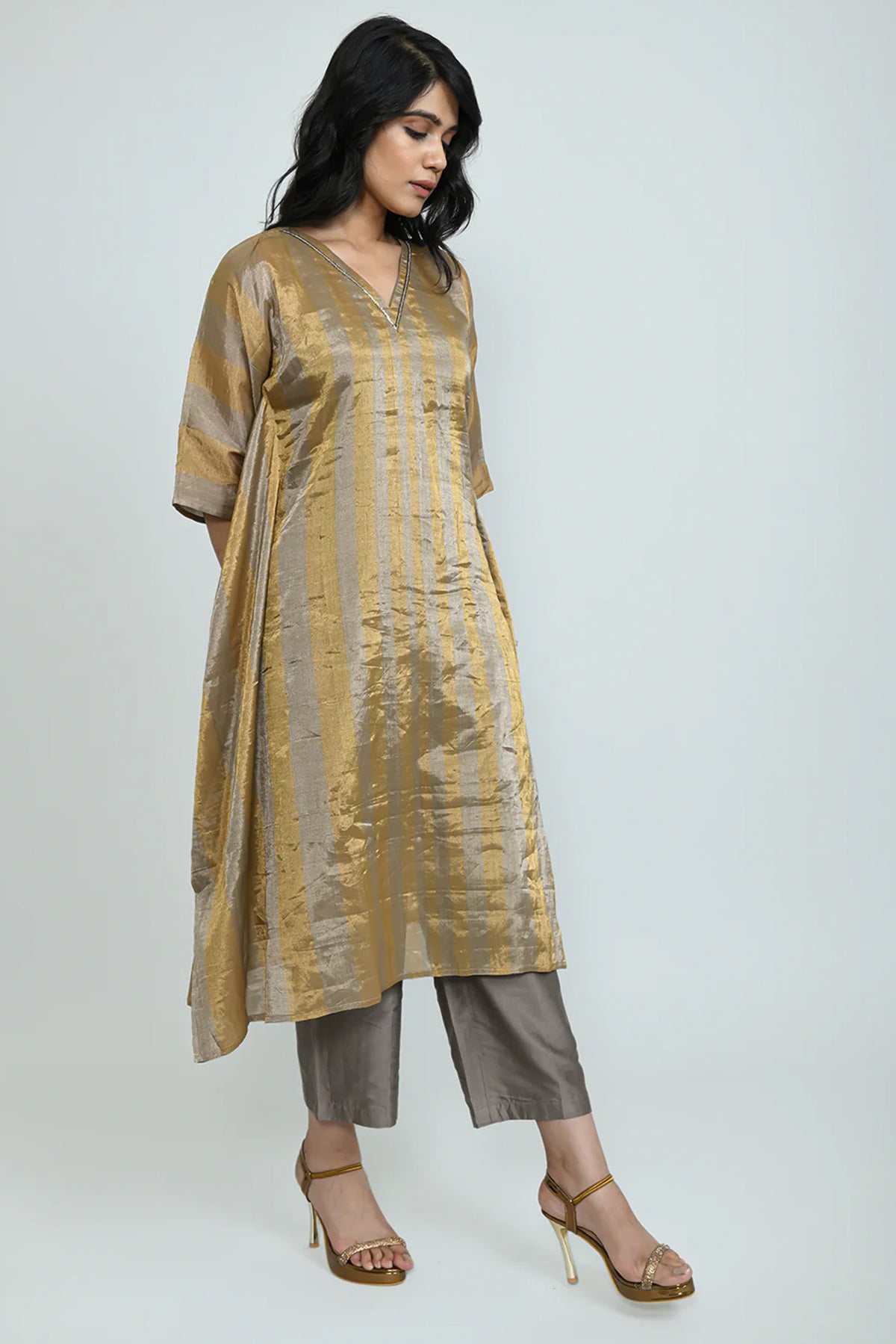 Gold Verticals Tissue Kurta Set