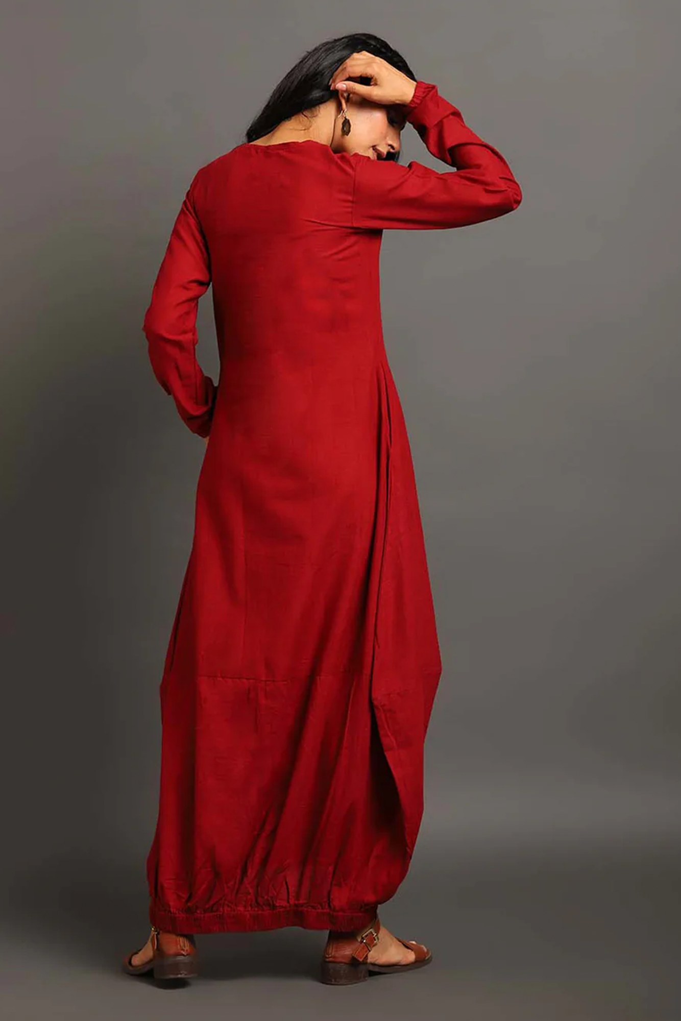 Maroon Boho Balloon Dress