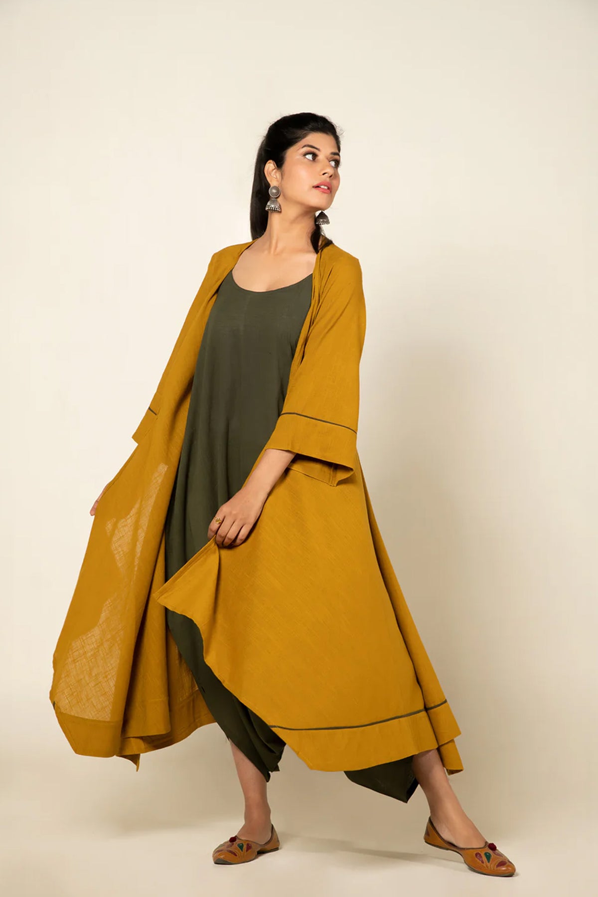 Olive Sufi Saanjh Jumpsuit with Overlay
