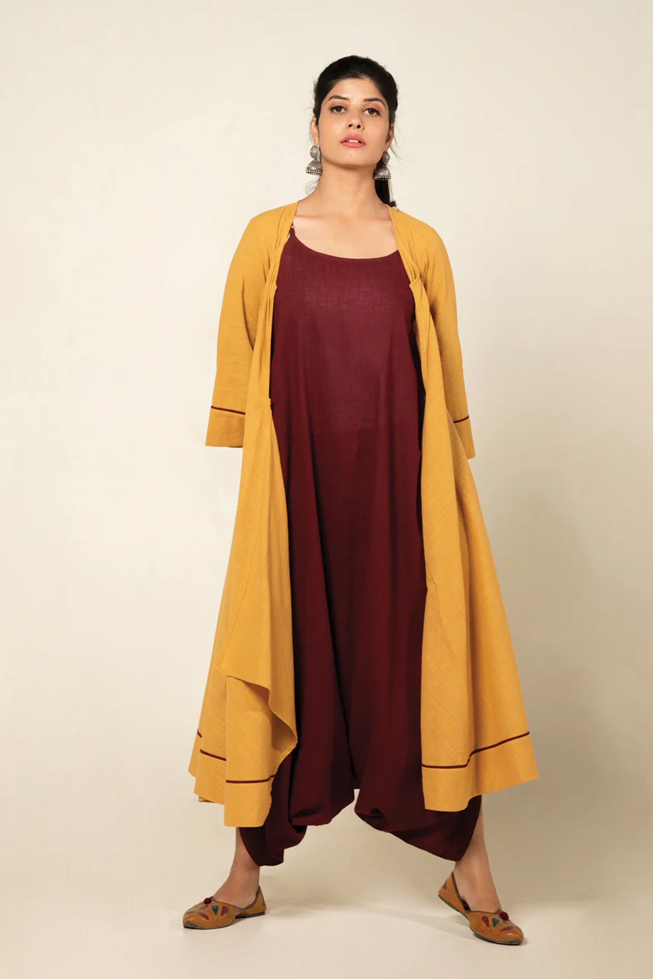 Maroon Sufi Saanjh Jumpsuit with Overlay
