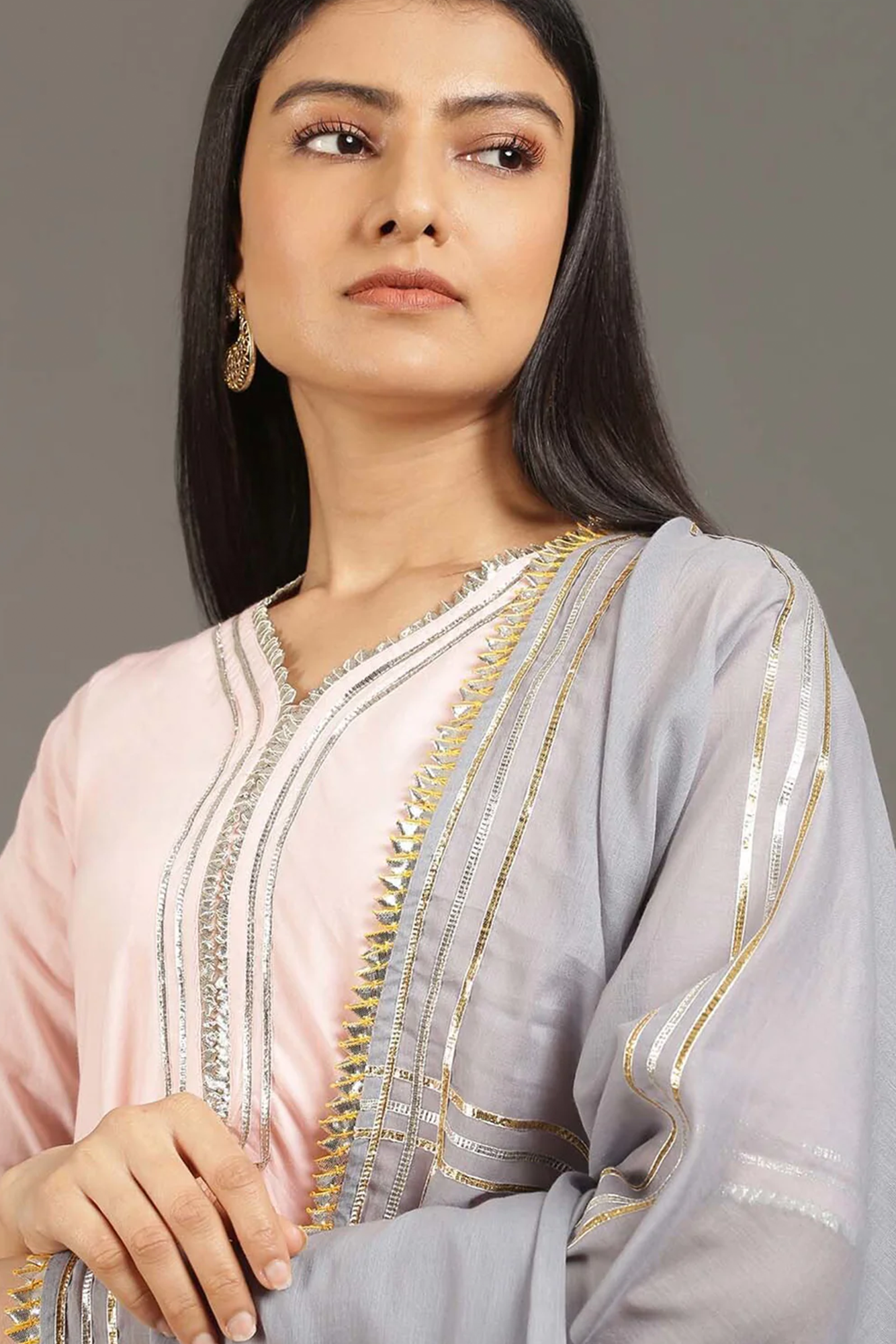 Pink Zara Double Layered Dress (Grey Dupatta)