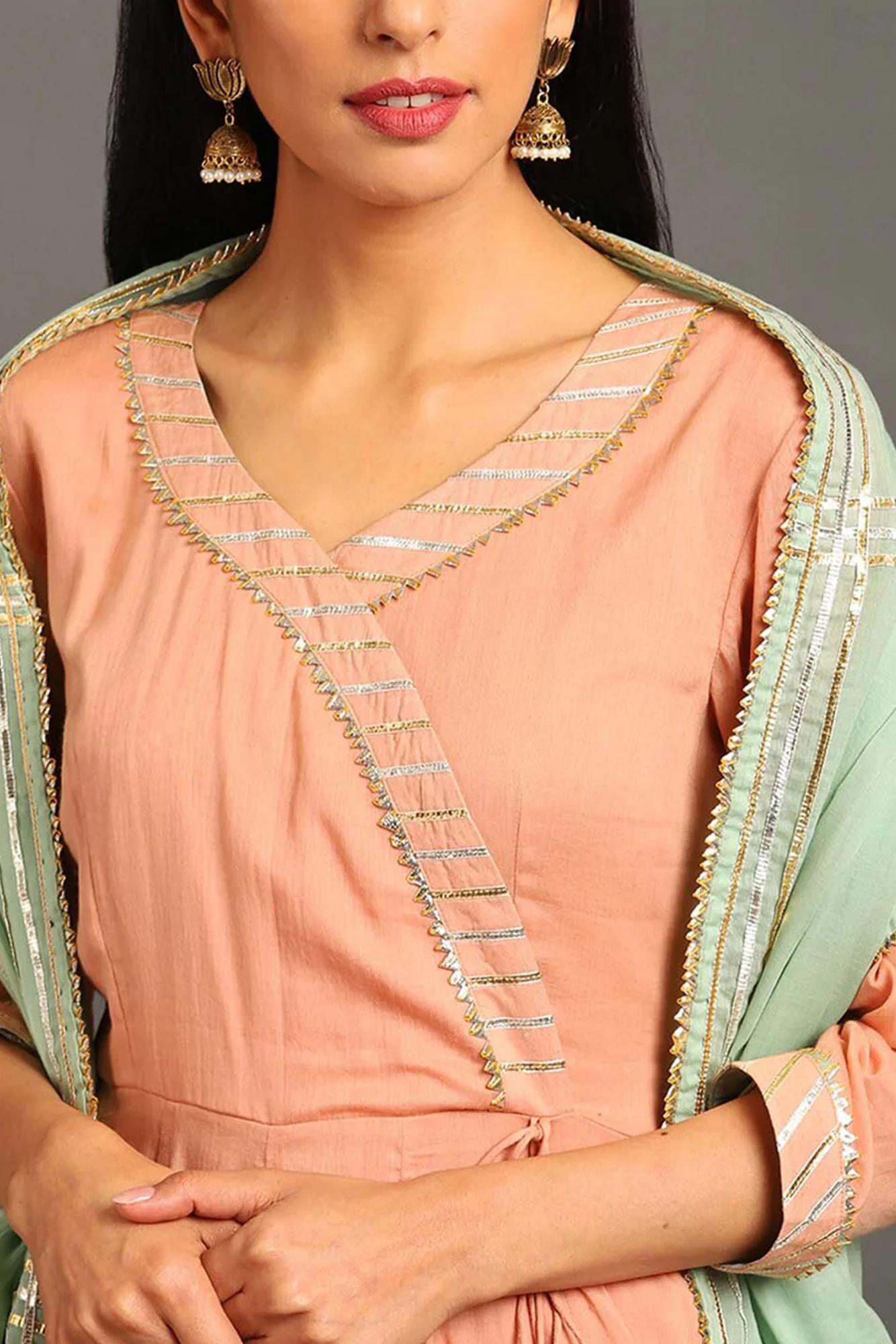 Peach Gul Angarkha Suit