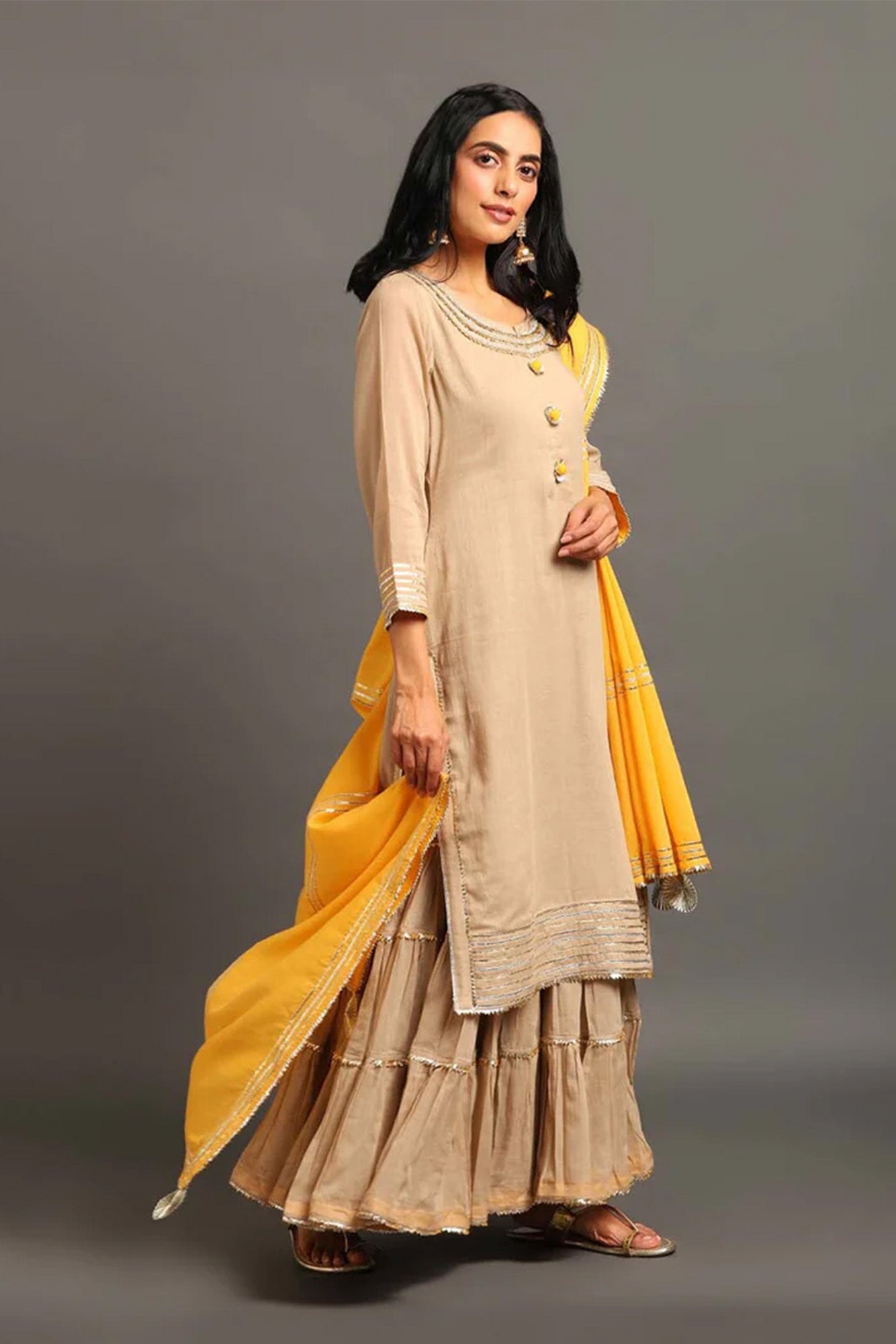 Coffee Mehar Kurta Sharara Set