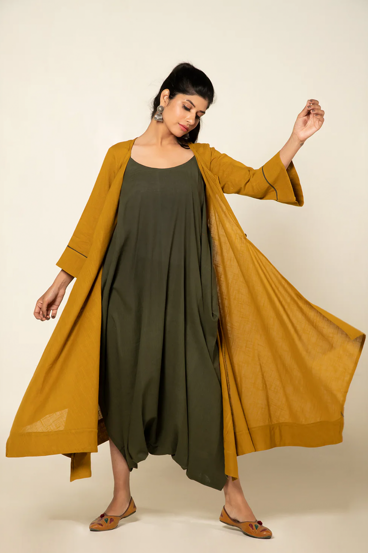 Olive Sufi Saanjh Jumpsuit with Overlay