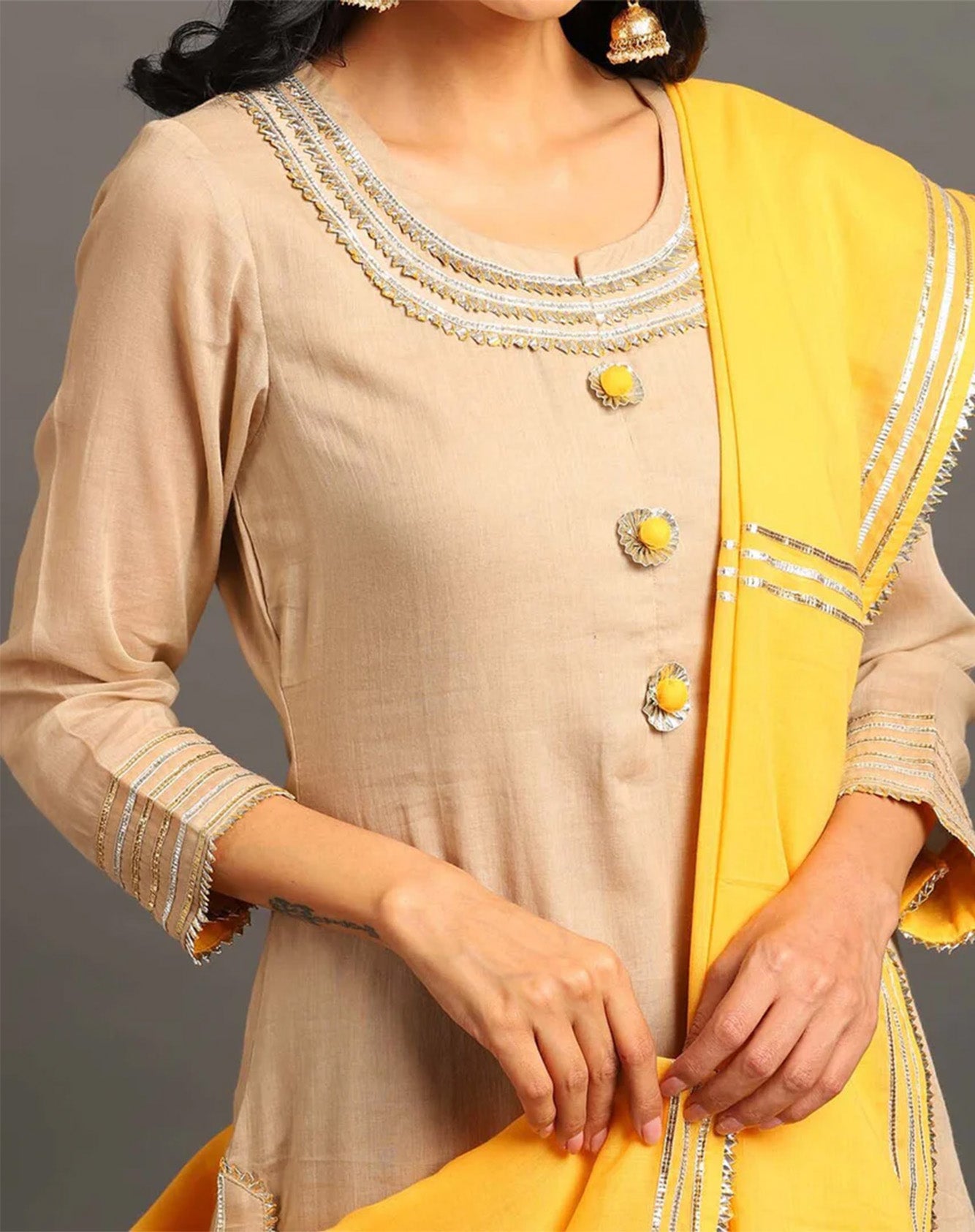 Coffee Mehar Kurta Sharara Set