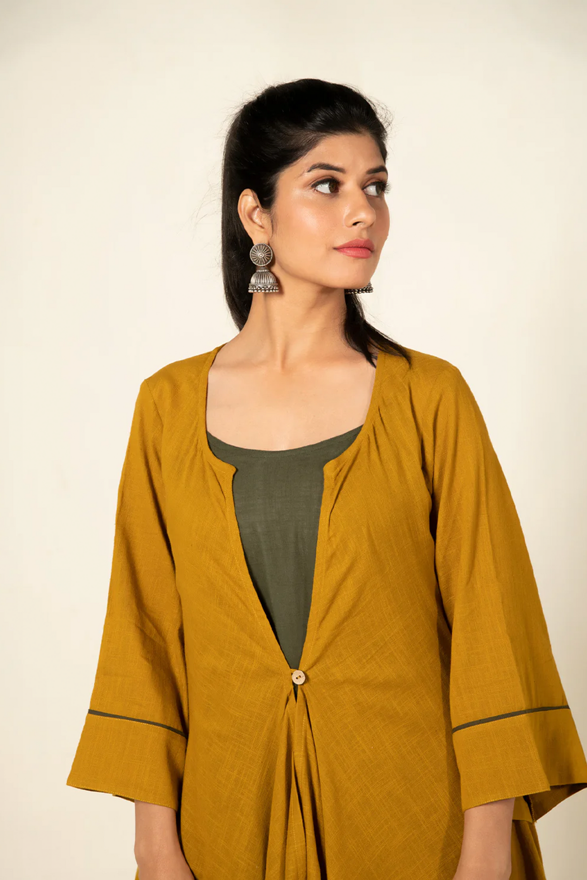 Olive Sufi Saanjh Jumpsuit with Overlay