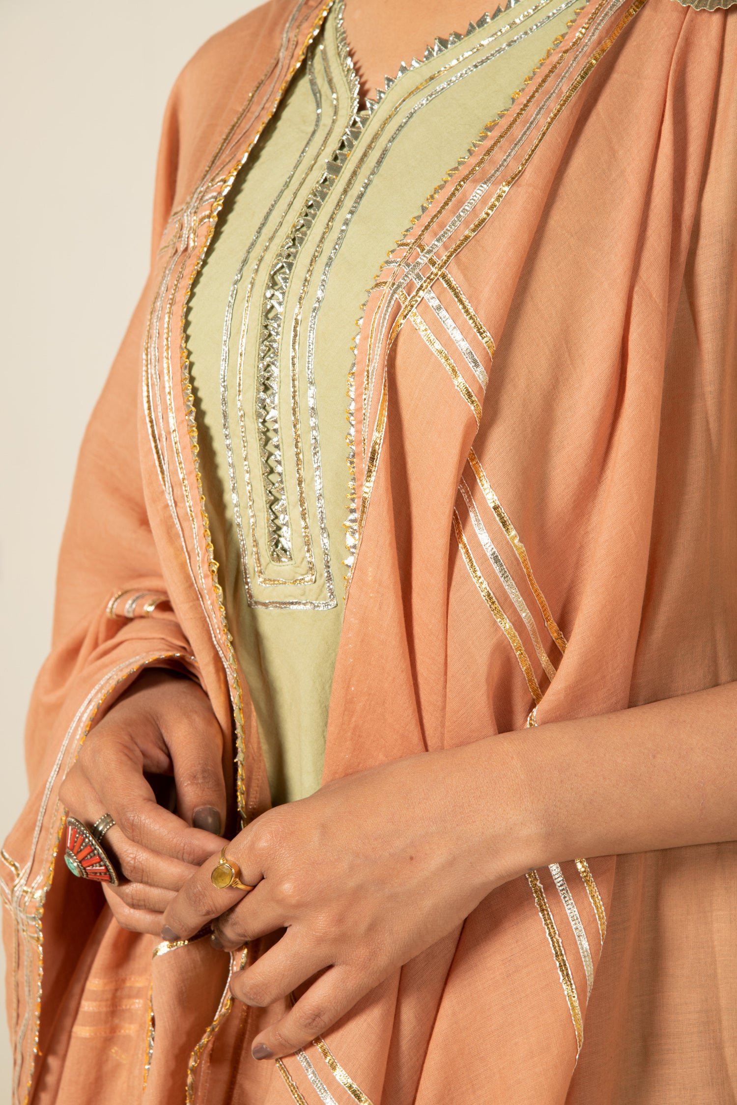 Pistachio Green Zara Double Layered Dress (Peach Dupatta)