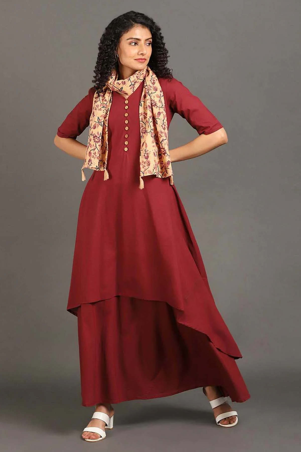Maroon Happy Days Double Layered Dress
