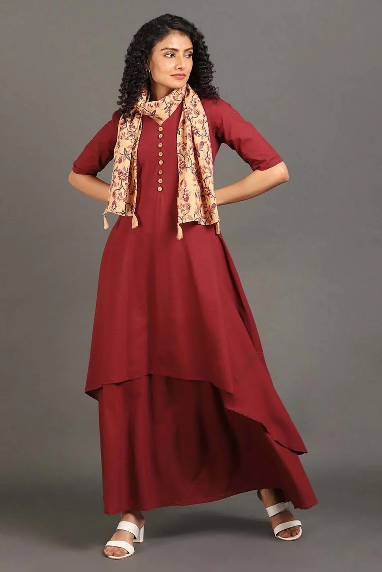 Maroon Happy Days Double Layered Dress