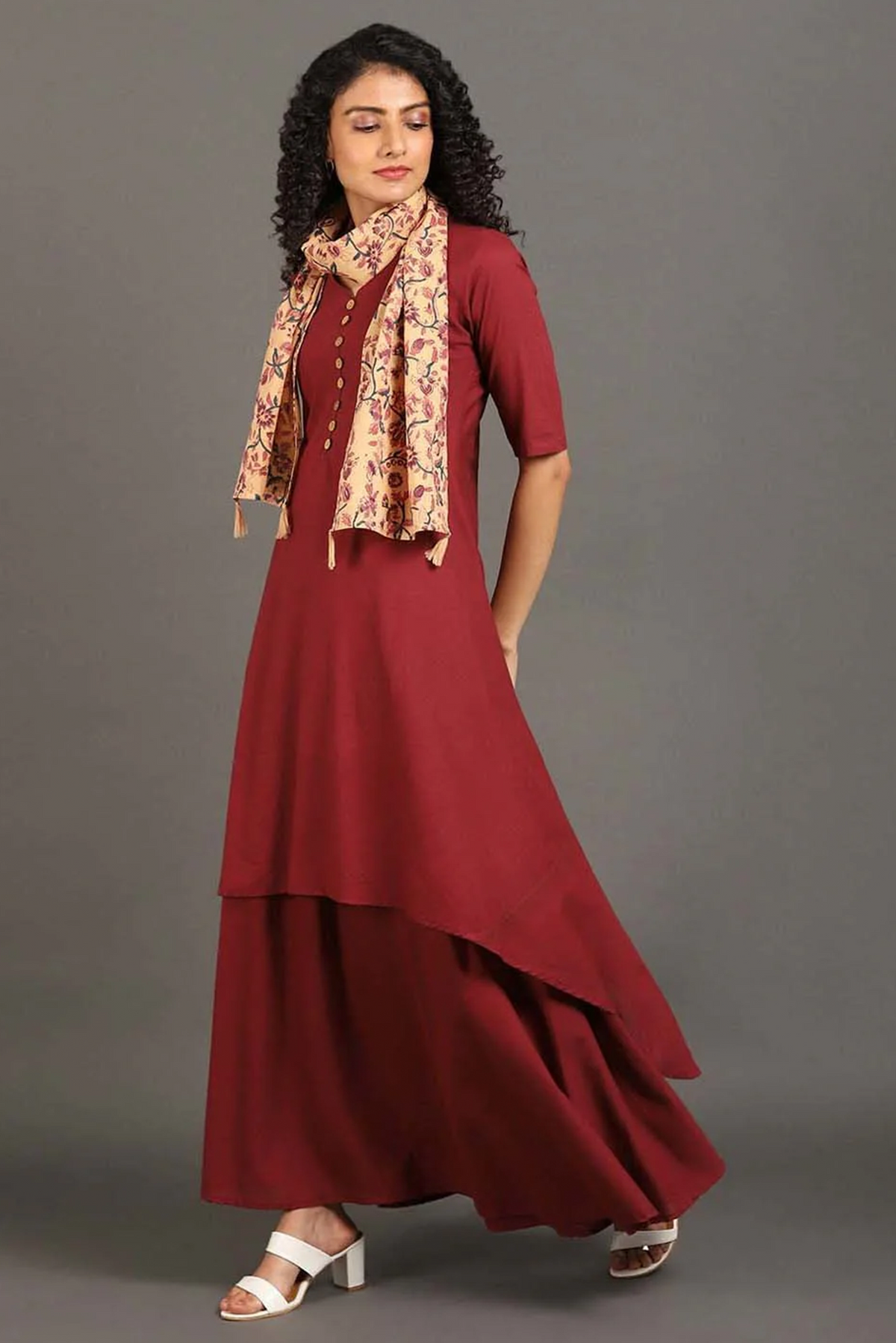 Maroon Happy Days Double Layered Dress