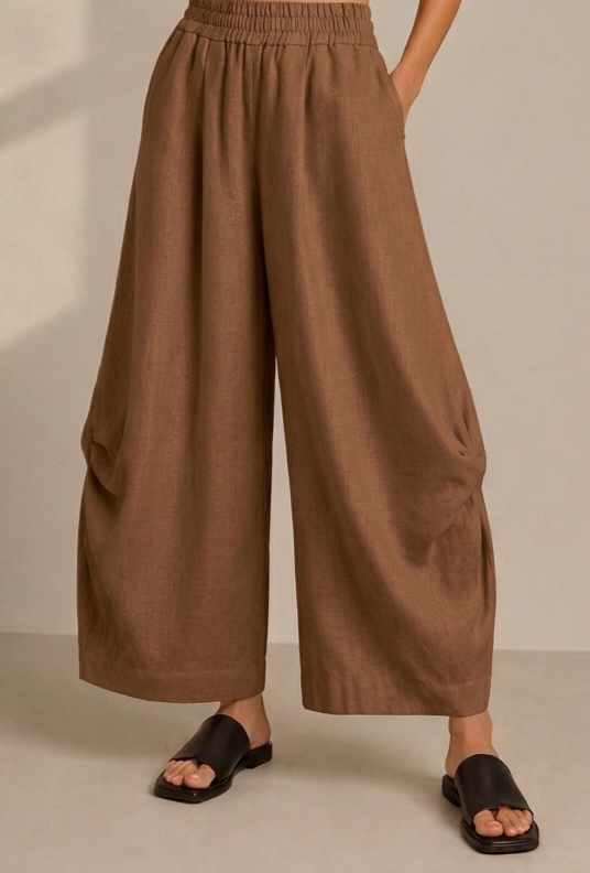 Brown Wide Leg Lantern Pants