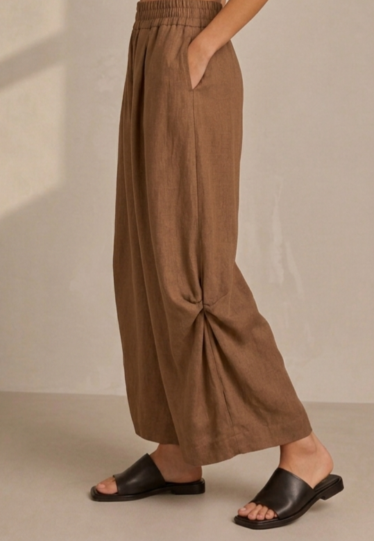 Brown Wide Leg Lantern Pants