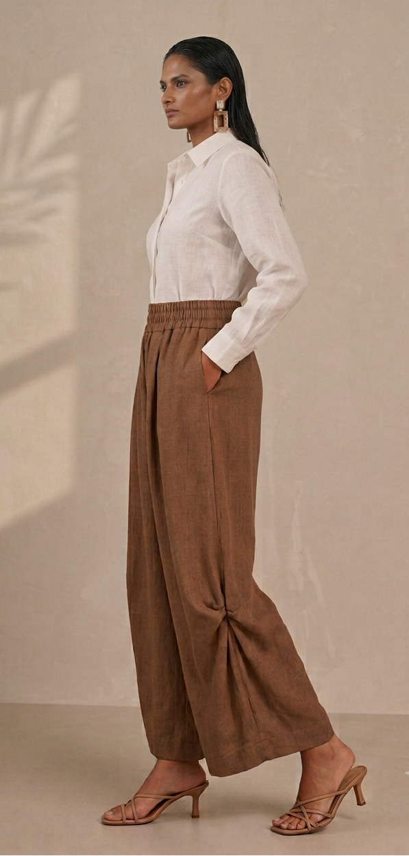 Brown Wide Leg Lantern Pants