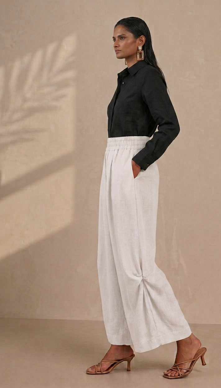 White Wide Leg Lantern Pants