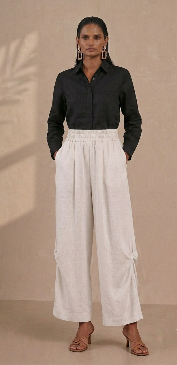 White Wide Leg Lantern Pants