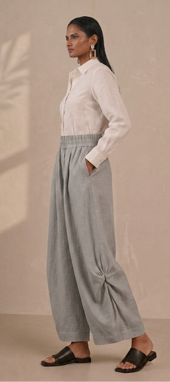 Grey Wide Leg Lantern Pants