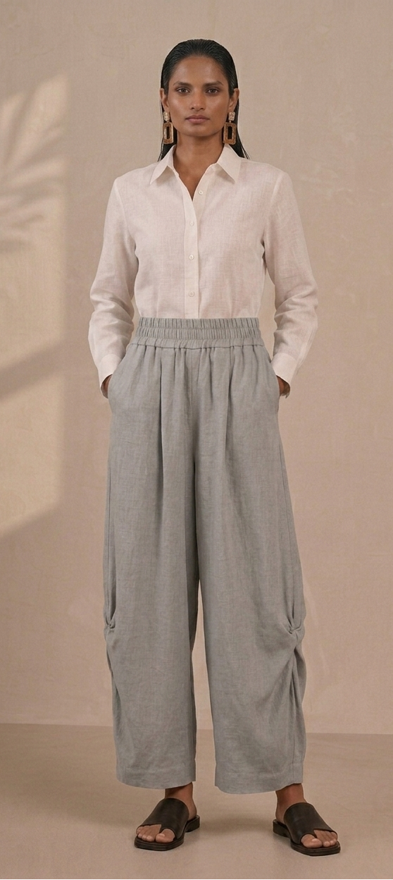 Grey Wide Leg Lantern Pants