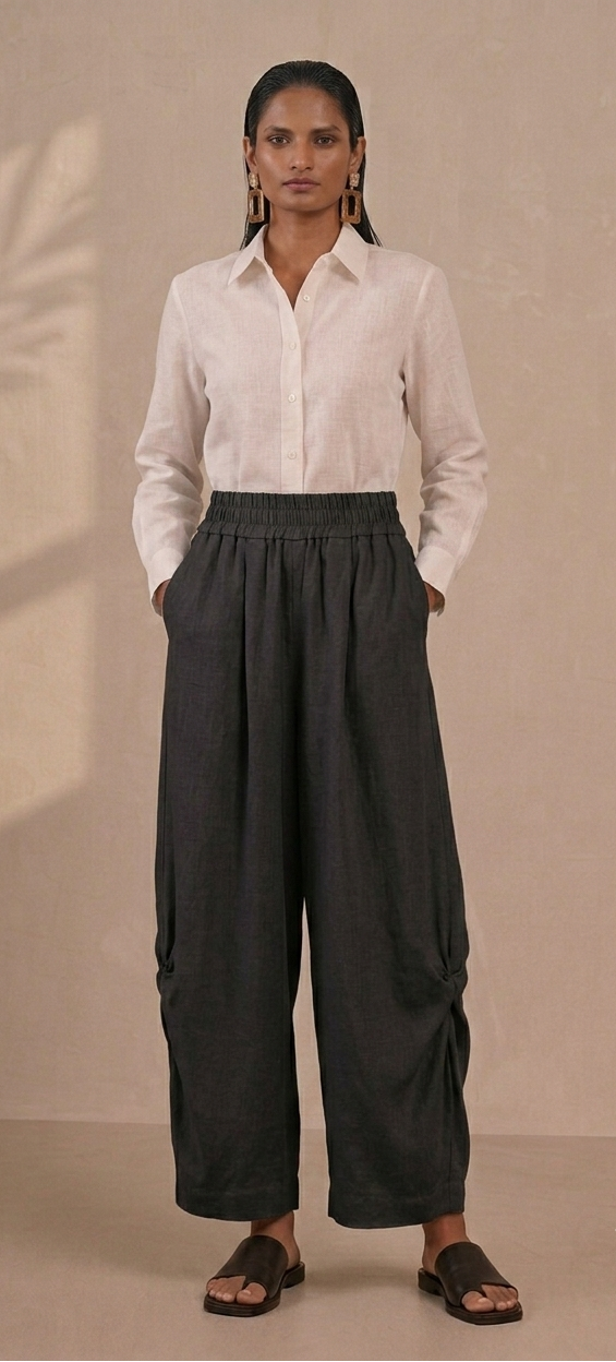 Black Wide Leg Lantern Pants