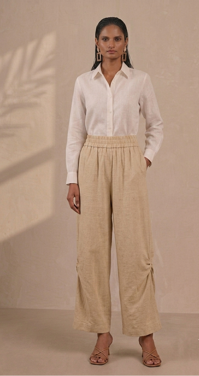 Beige Wide Leg Lantern Pants