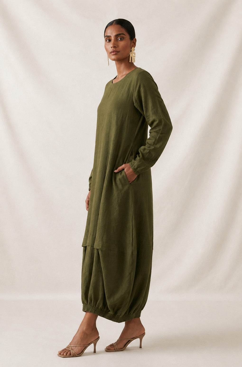 Army Green Boho Balloon Dress