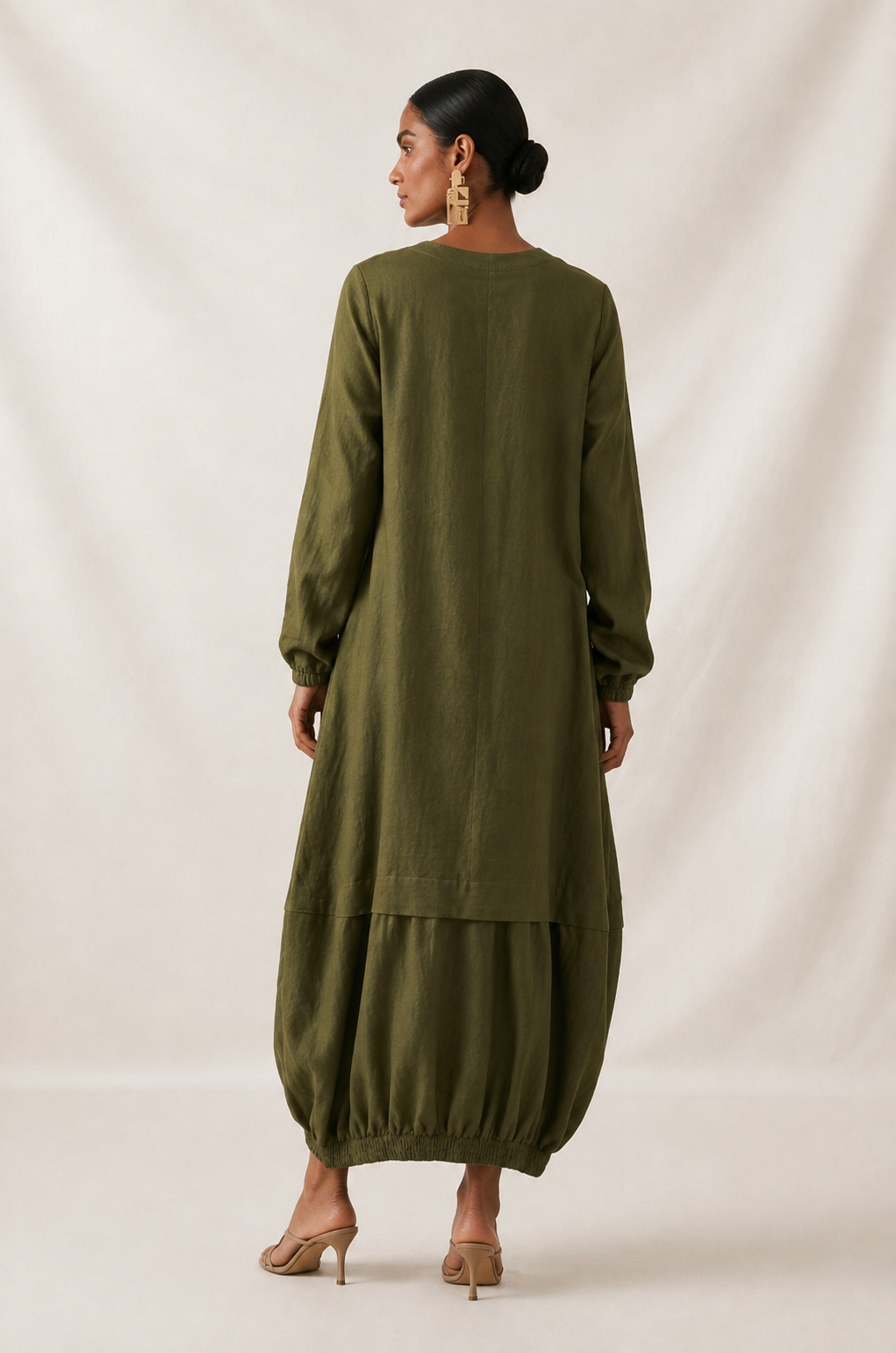 Army Green Boho Balloon Dress