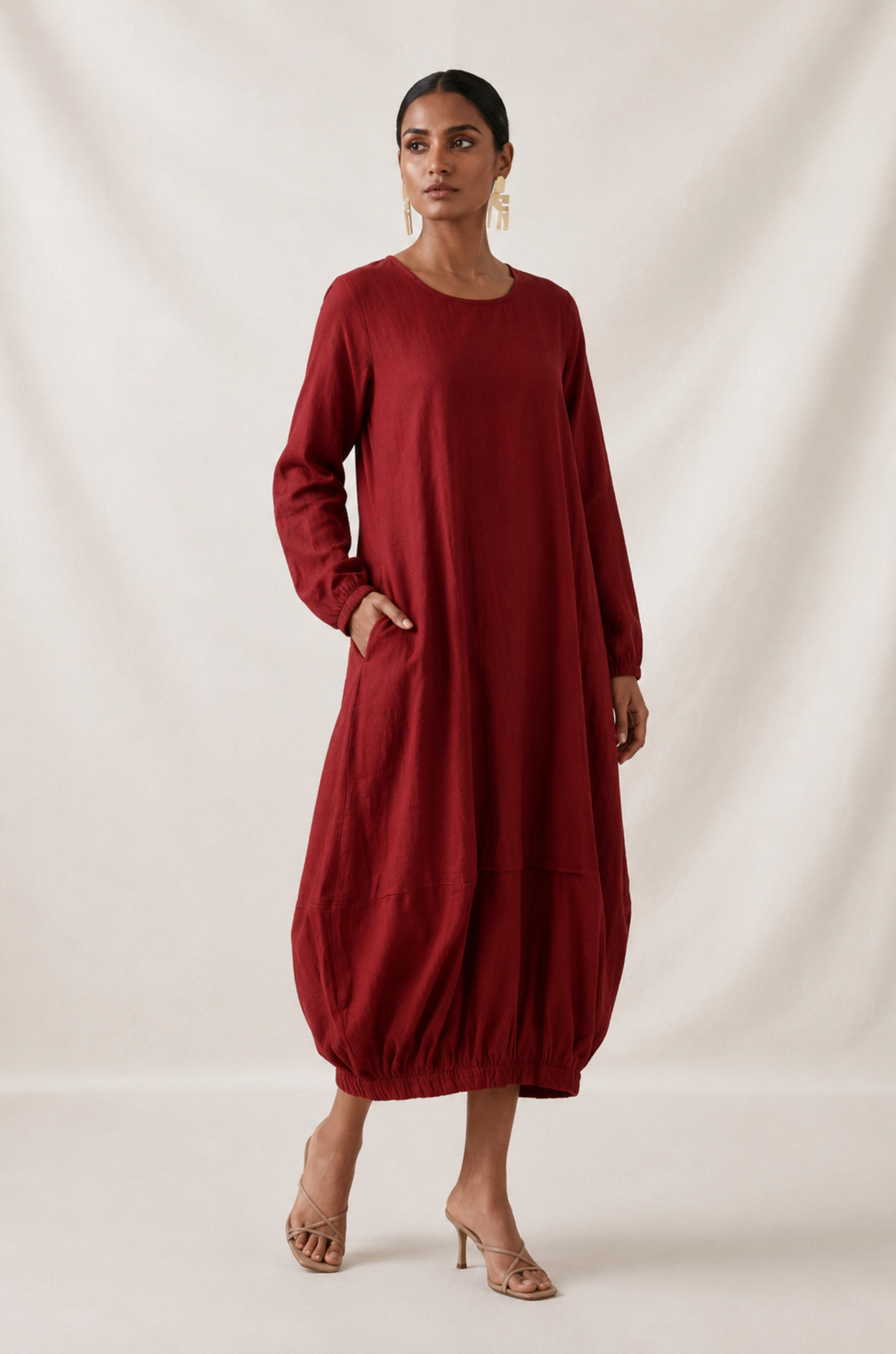 Maroon Boho Balloon Dress