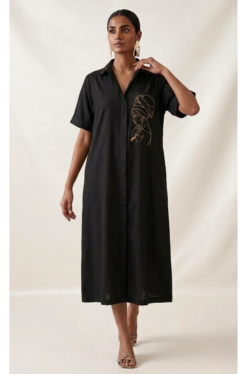 The Onyx Line-Art Shirt Dress